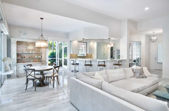 Whole-home remodel with open kitchen, dining, and living areas